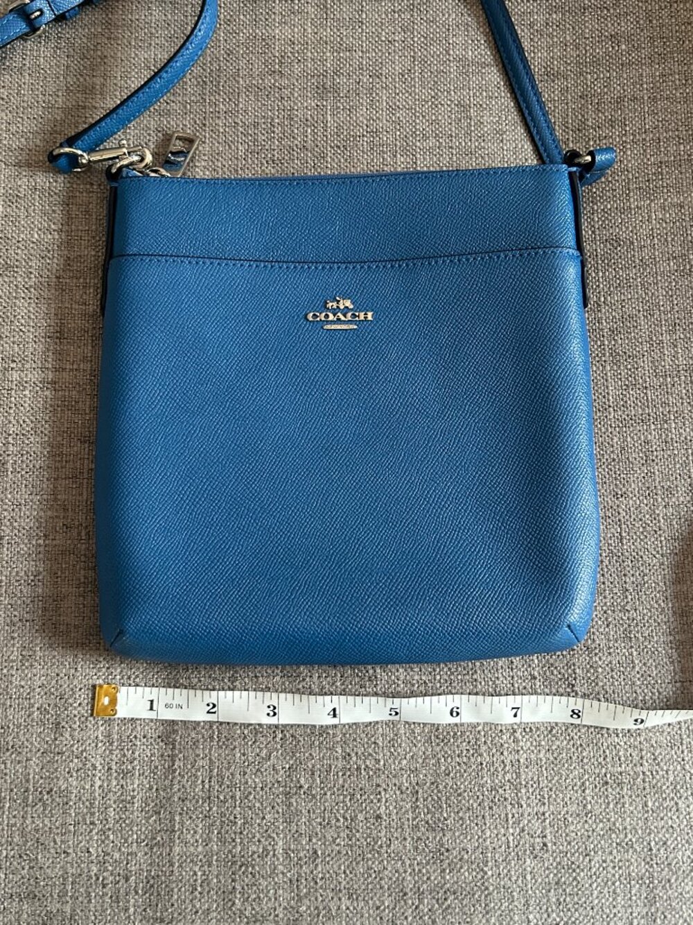 Coach Kitt Messenger Crossbody Bag Blue Crossgrain Leather Exterior Pocket Chic - Picture 13 of 13